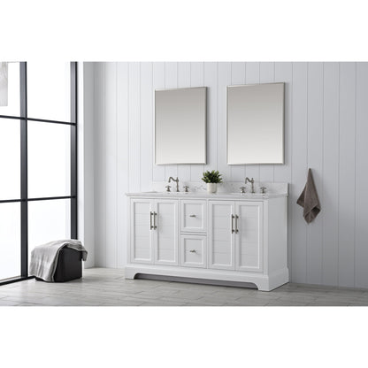 Vanity Art Vannes 60" Double White Freestanding Vanity Set With Engineered Marble Countertop and Integrated Sink