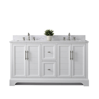 Vanity Art Vannes 60" Double White Freestanding Vanity Set With Engineered Marble Countertop and Integrated Sink