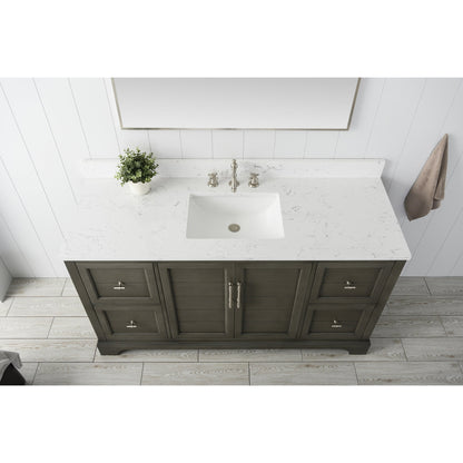 Vanity Art Vannes 60" Single Silver Gray Freestanding Vanity Set With Engineered Marble Countertop and Integrated Sink