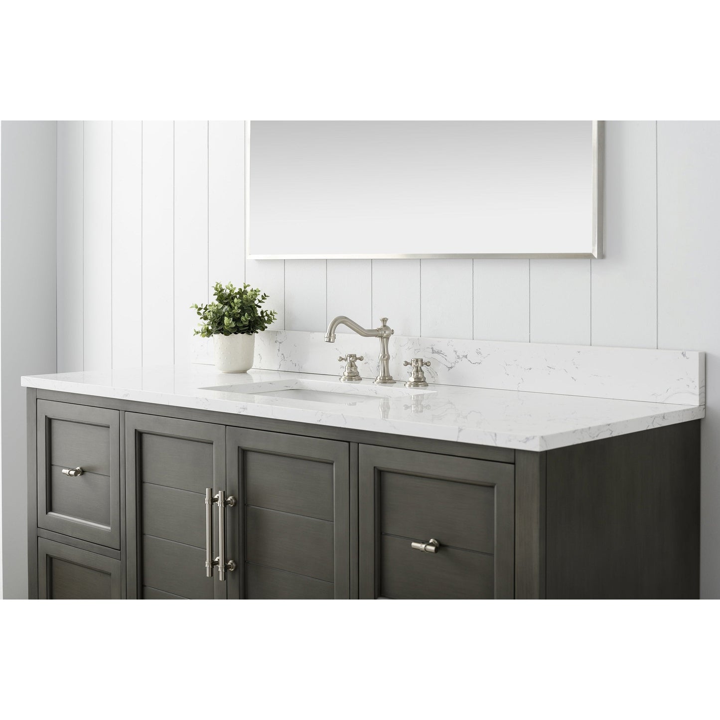 Vanity Art Vannes 60" Single Silver Gray Freestanding Vanity Set With Engineered Marble Countertop and Integrated Sink