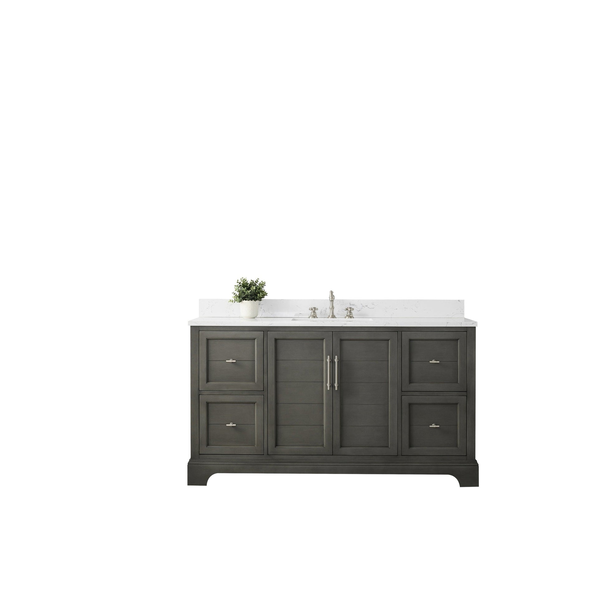 Vanity Art Vannes 60" Single Silver Gray Freestanding Vanity Set With Engineered Marble Countertop and Integrated Sink