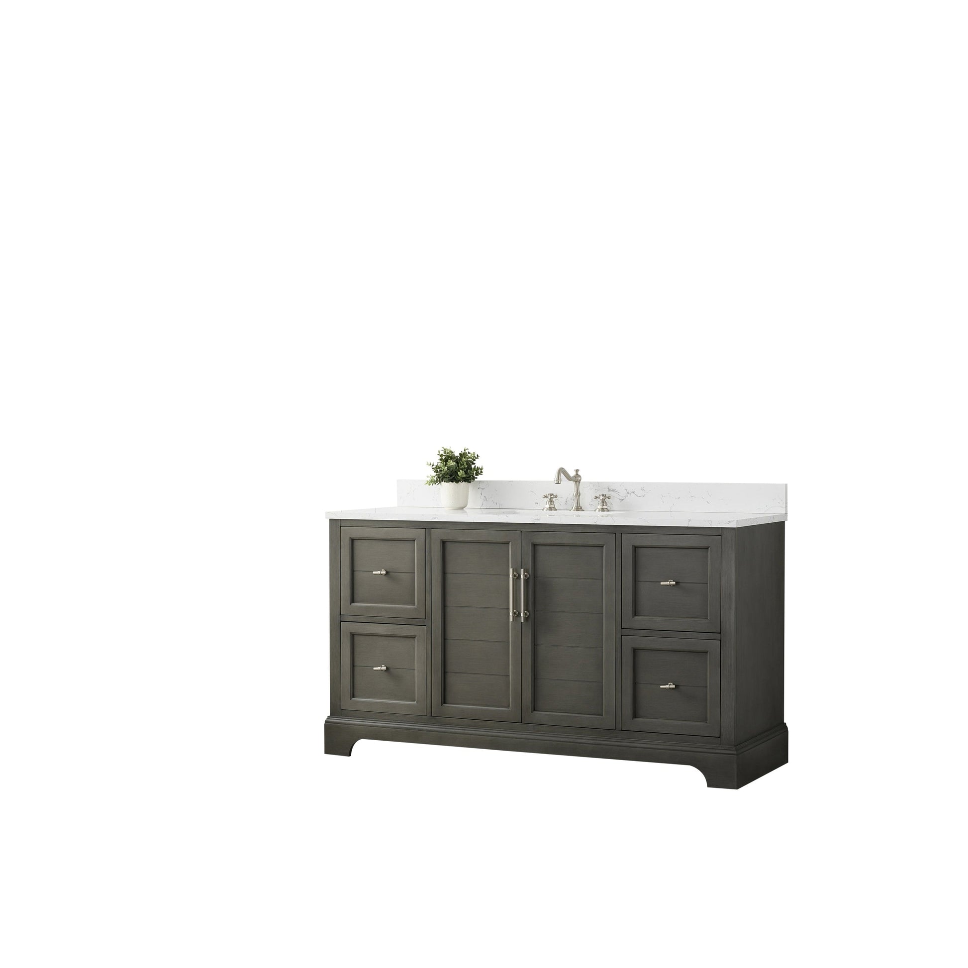 Vanity Art Vannes 60" Single Silver Gray Freestanding Vanity Set With Engineered Marble Countertop and Integrated Sink