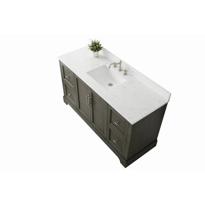 Vanity Art Vannes 60" Single Silver Gray Freestanding Vanity Set With Engineered Marble Countertop and Integrated Sink