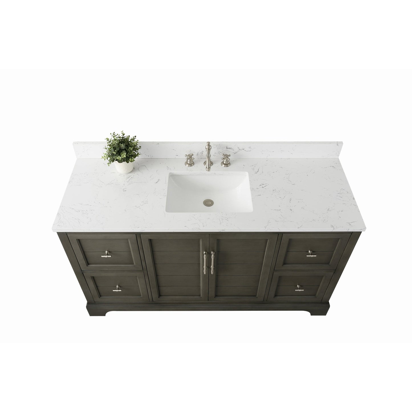 Vanity Art Vannes 60" Single Silver Gray Freestanding Vanity Set With Engineered Marble Countertop and Integrated Sink