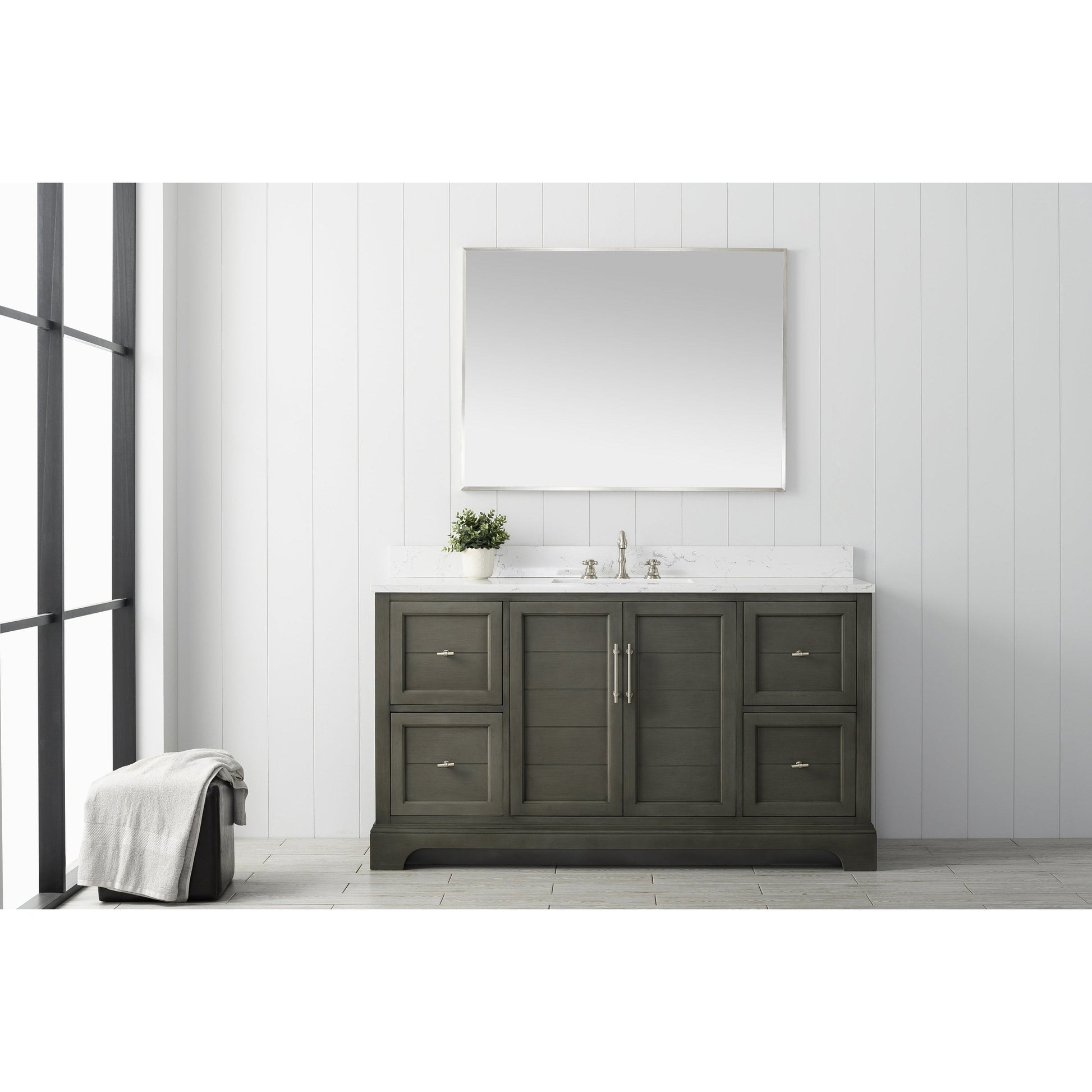 Vanity Art Vannes 60" Single Silver Gray Freestanding Vanity Set With Engineered Marble Countertop and Integrated Sink