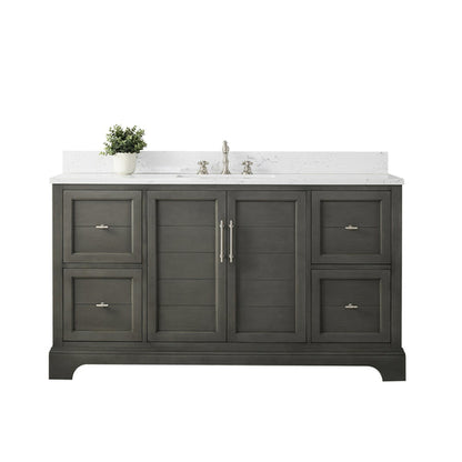 Vanity Art Vannes 60" Single Silver Gray Freestanding Vanity Set With Engineered Marble Countertop and Integrated Sink