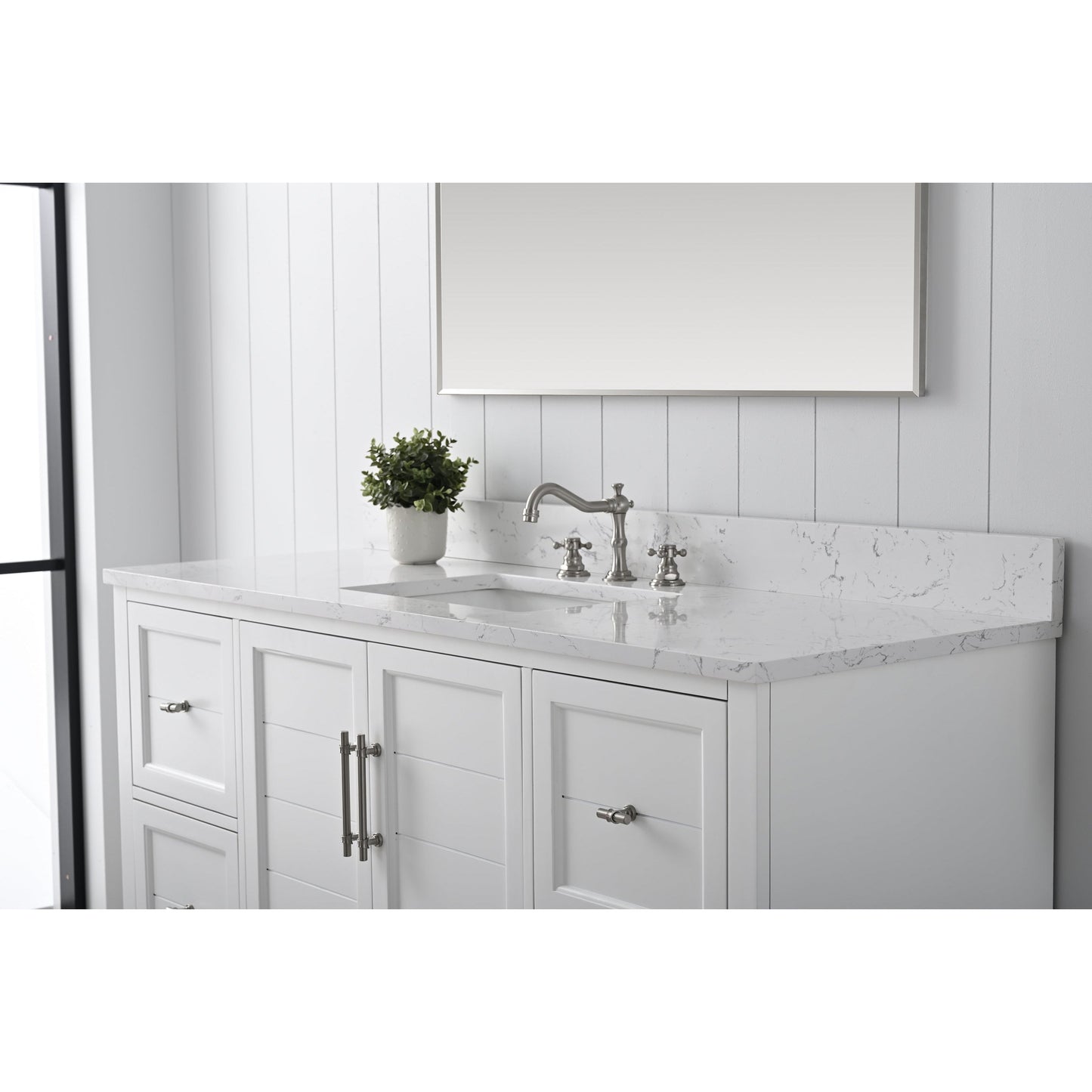 Vanity Art Vannes 60" Single White Freestanding Vanity Set With Engineered Marble Countertop and Integrated Sink