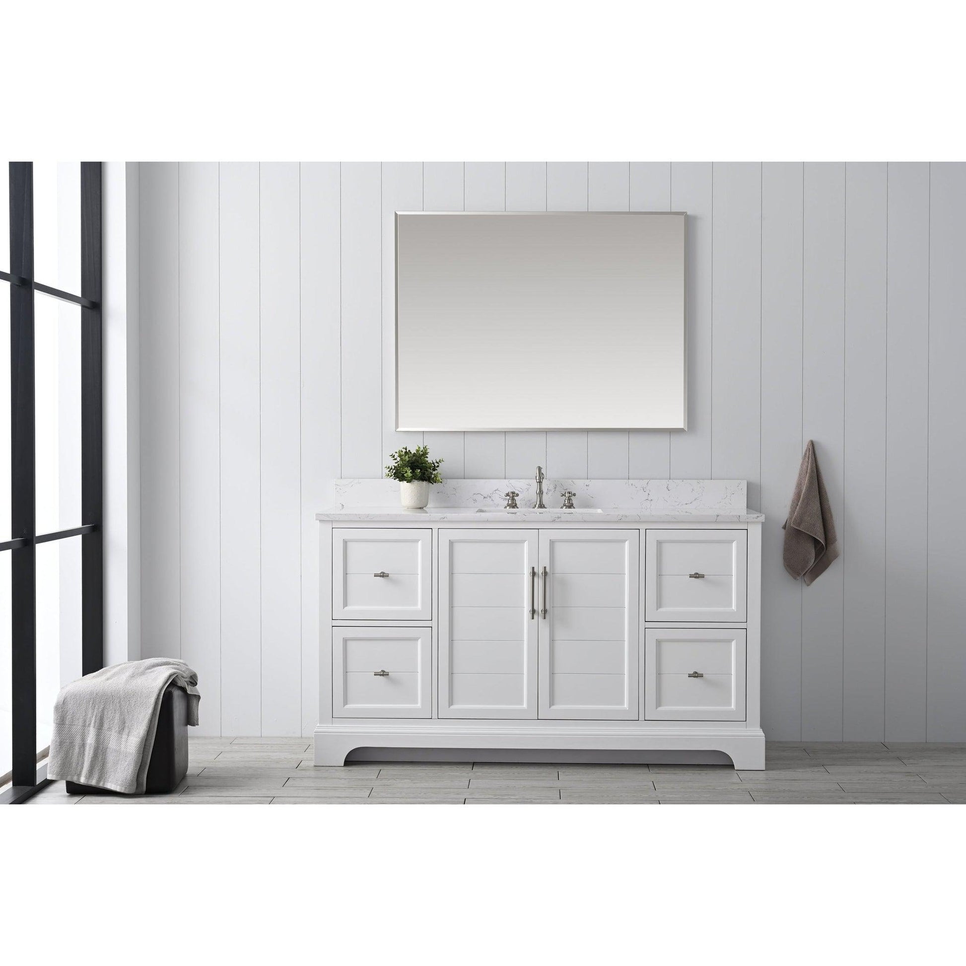 Vanity Art Vannes 60" Single White Freestanding Vanity Set With Engineered Marble Countertop and Integrated Sink