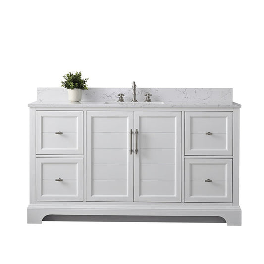 Vanity Art Vannes 60" Single White Freestanding Vanity Set With Engineered Marble Countertop and Integrated Sink