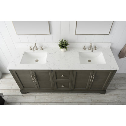 Vanity Art Vannes 72" Double Silver Gray Freestanding Vanity Set With Engineered Marble Countertop and Integrated Sink