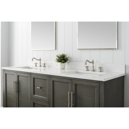 Vanity Art Vannes 72" Double Silver Gray Freestanding Vanity Set With Engineered Marble Countertop and Integrated Sink