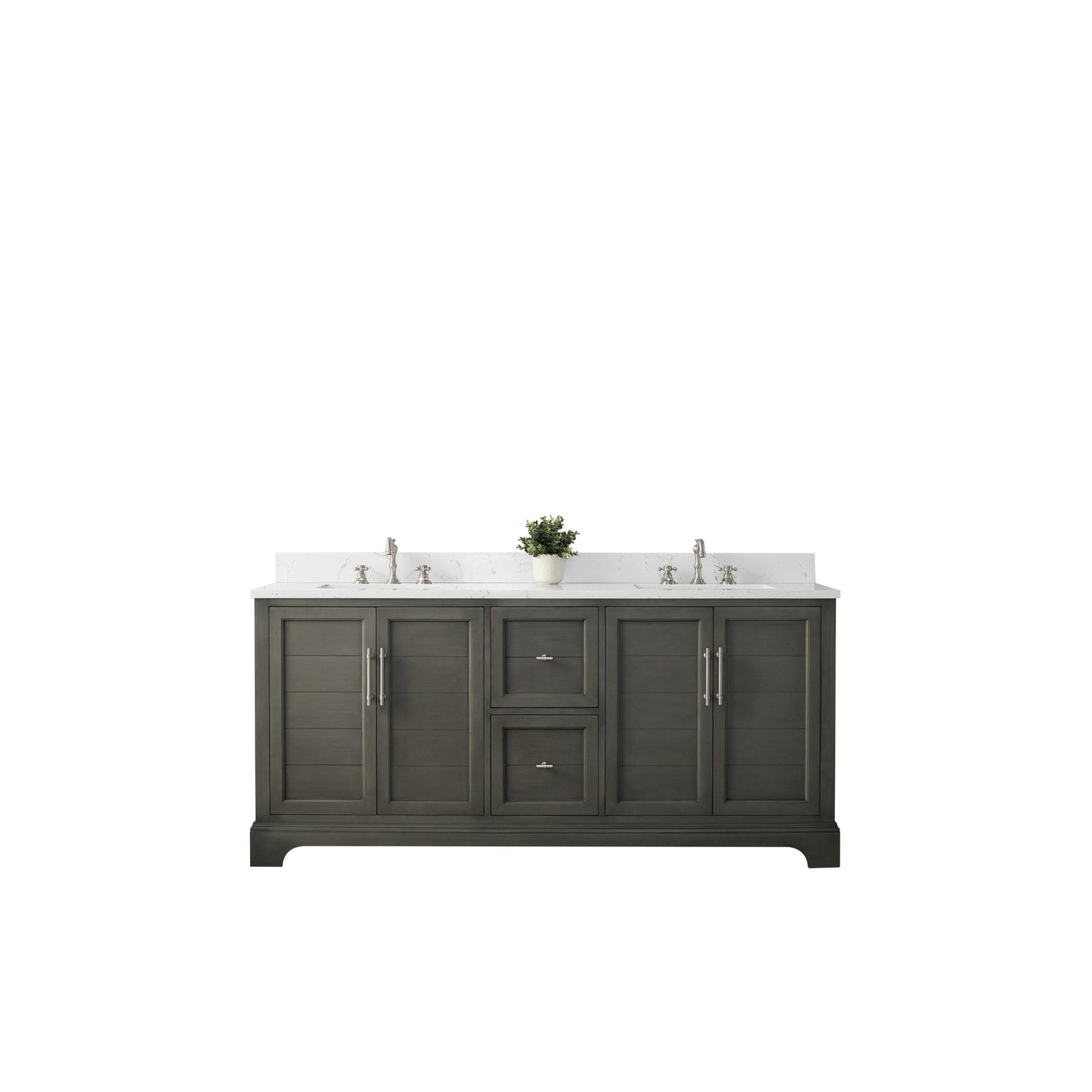 Vanity Art Vannes 72" Double Silver Gray Freestanding Vanity Set With Engineered Marble Countertop and Integrated Sink