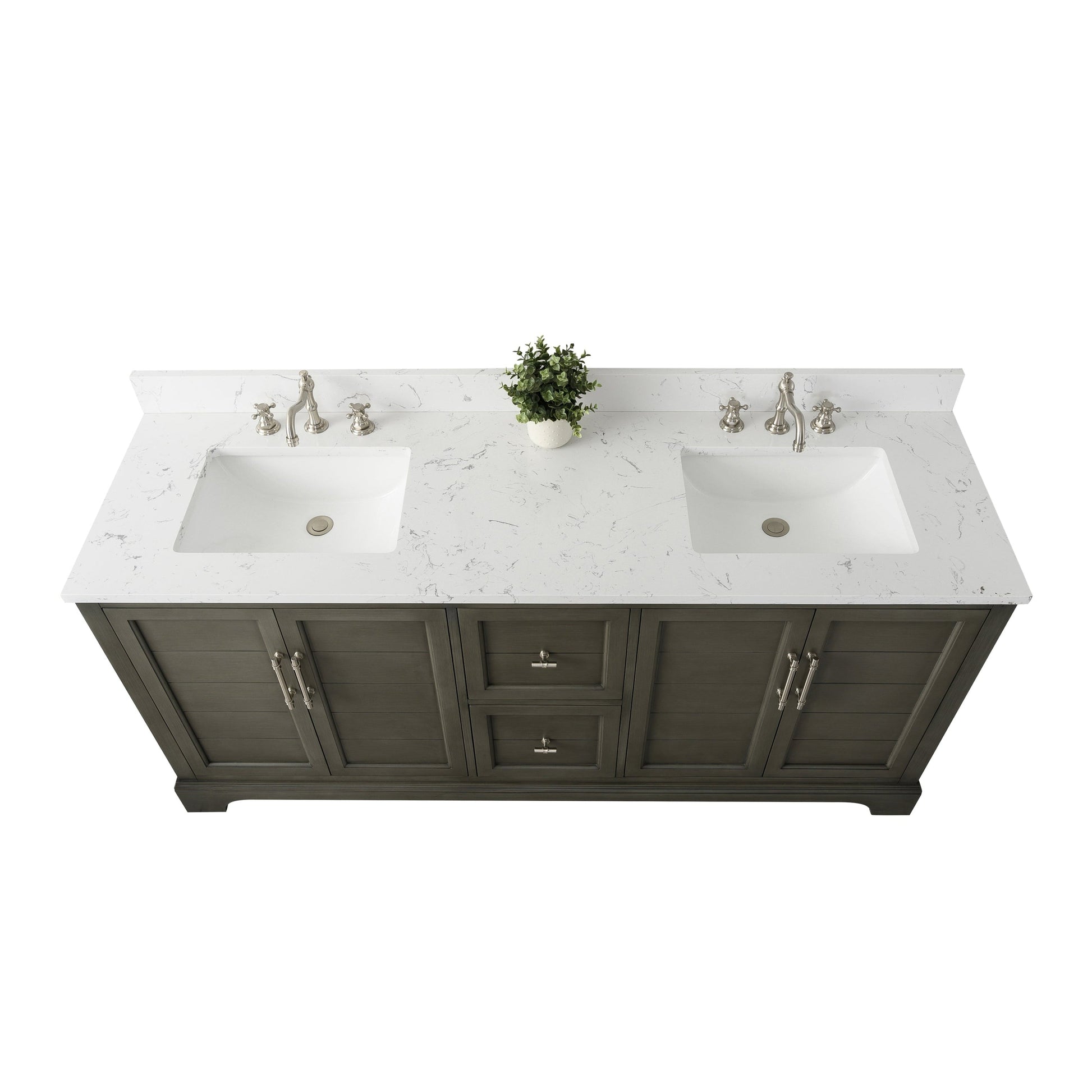 Vanity Art Vannes 72" Double Silver Gray Freestanding Vanity Set With Engineered Marble Countertop and Integrated Sink