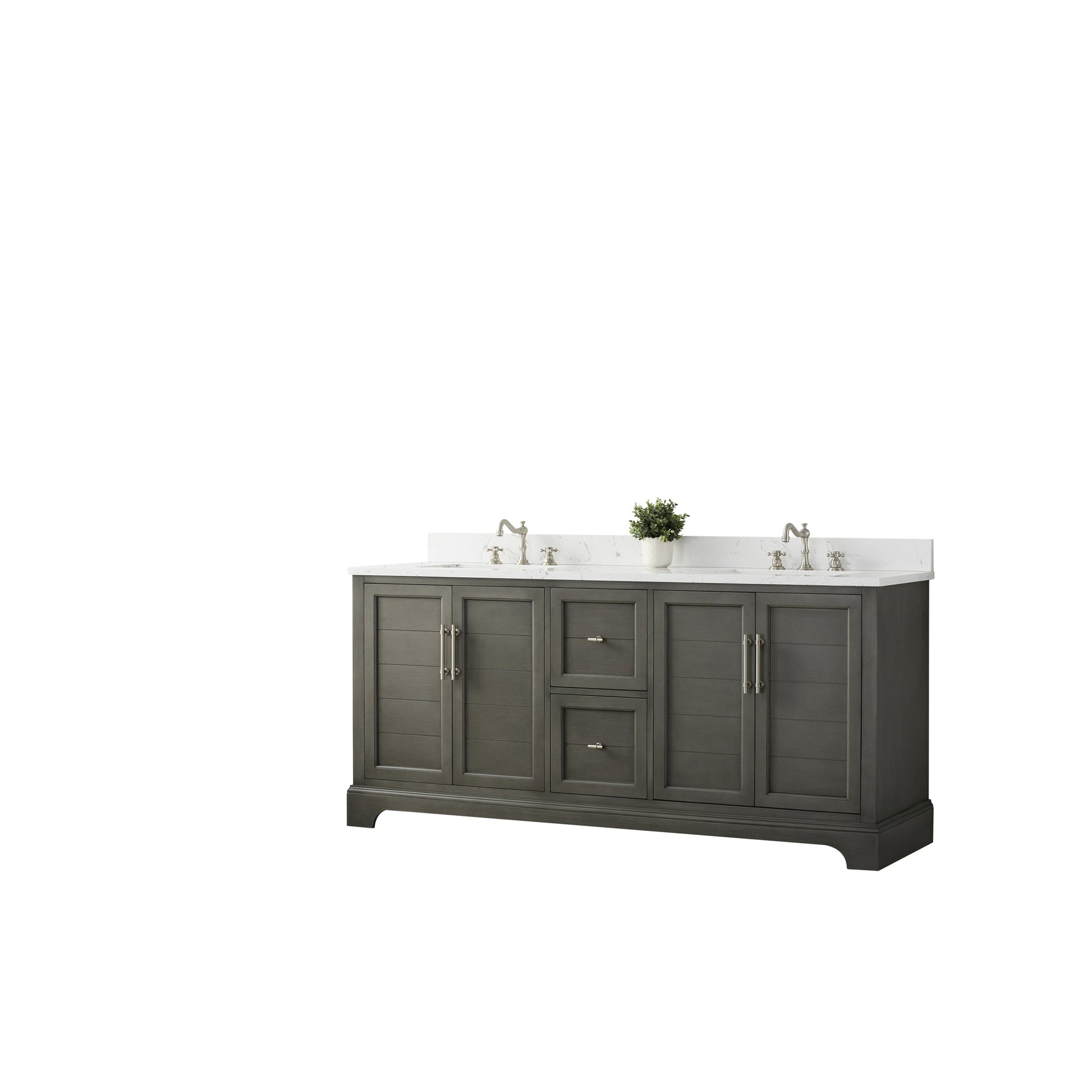 Vanity Art Vannes 72" Double Silver Gray Freestanding Vanity Set With Engineered Marble Countertop and Integrated Sink