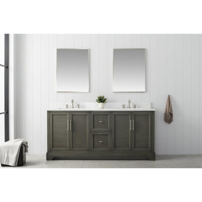 Vanity Art Vannes 72" Double Silver Gray Freestanding Vanity Set With Engineered Marble Countertop and Integrated Sink