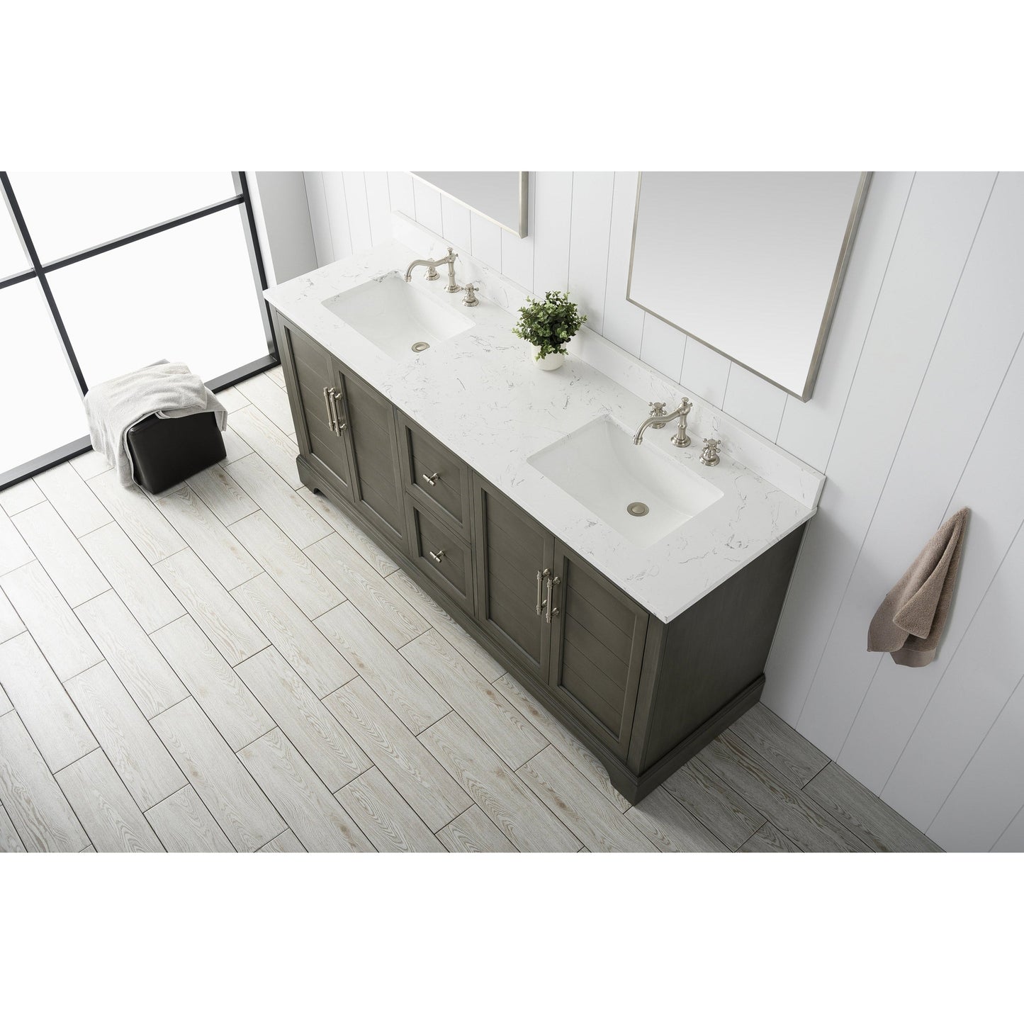 Vanity Art Vannes 72" Double Silver Gray Freestanding Vanity Set With Engineered Marble Countertop and Integrated Sink