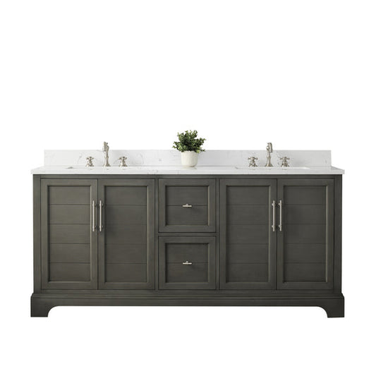 Vanity Art Vannes 72" Double Silver Gray Freestanding Vanity Set With Engineered Marble Countertop and Integrated Sink