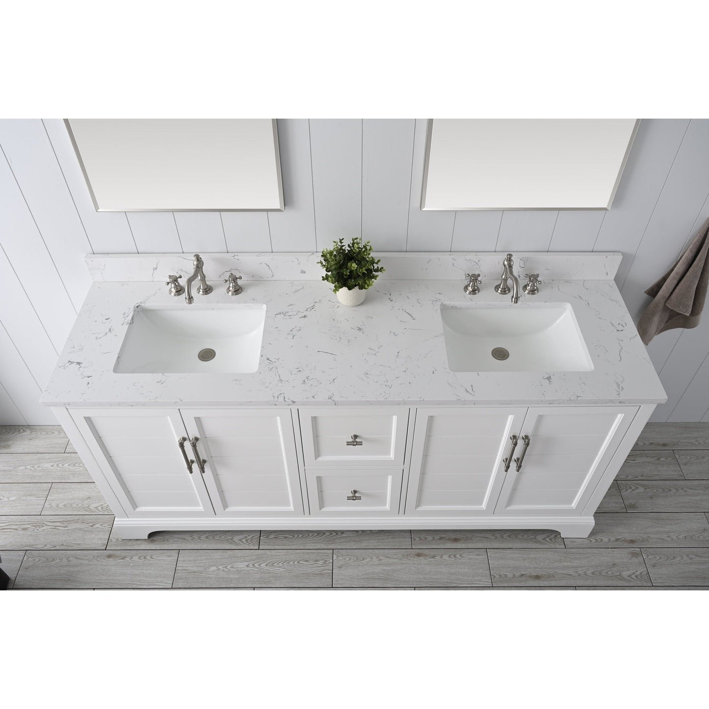 Vanity Art Vannes 72" Double White Freestanding Vanity Set With Engineered Marble Countertop and Integrated Sink