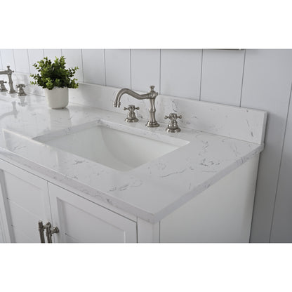 Vanity Art Vannes 72" Double White Freestanding Vanity Set With Engineered Marble Countertop and Integrated Sink