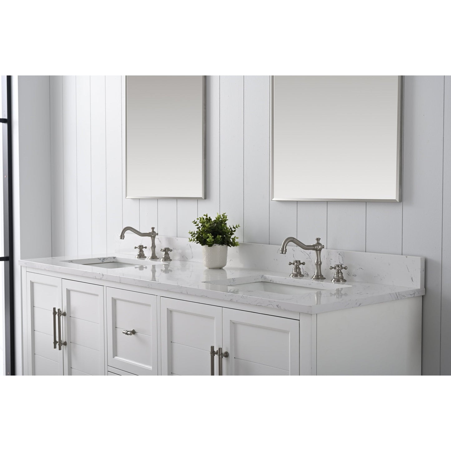 Vanity Art Vannes 72" Double White Freestanding Vanity Set With Engineered Marble Countertop and Integrated Sink