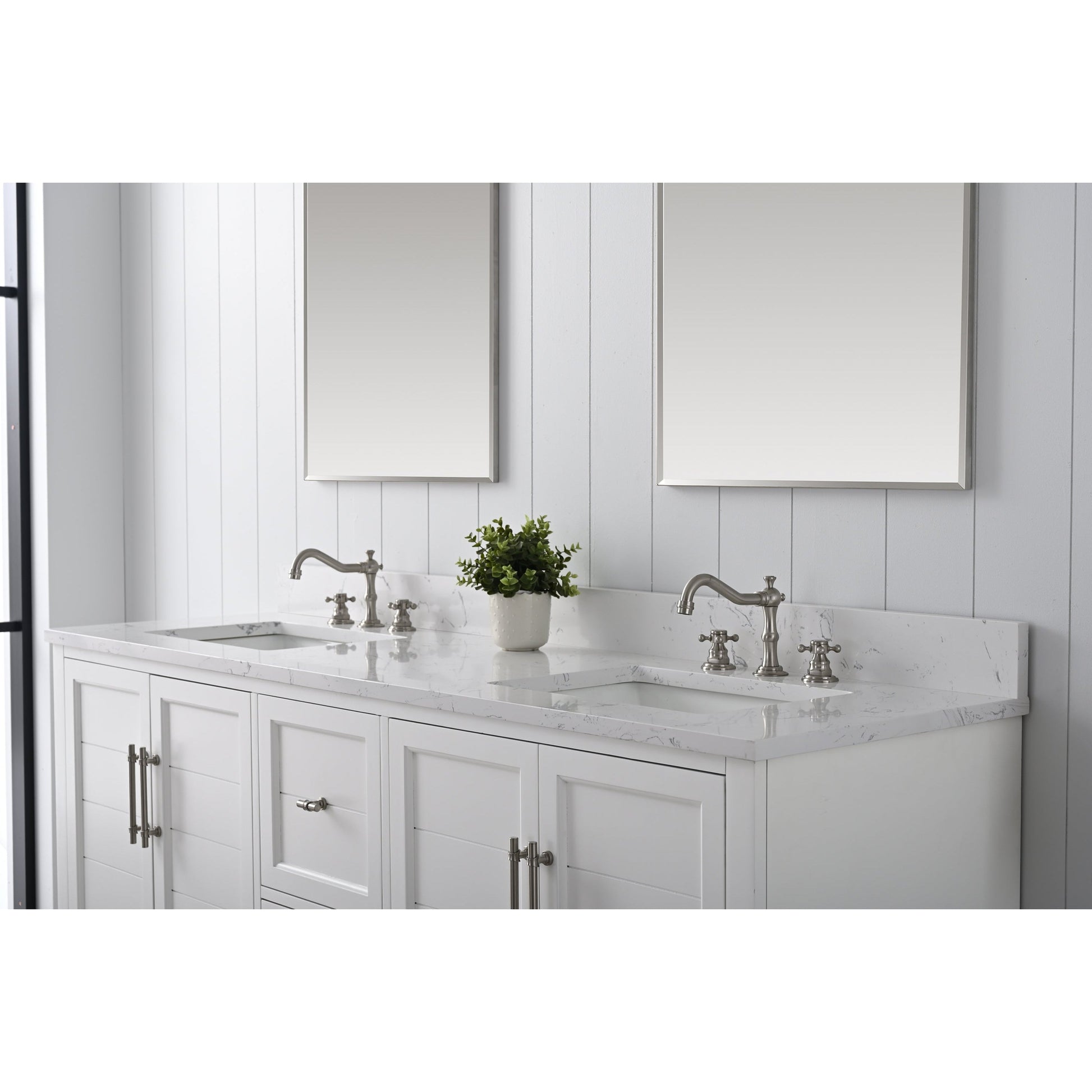 Vanity Art Vannes 72" Double White Freestanding Vanity Set With Engineered Marble Countertop and Integrated Sink