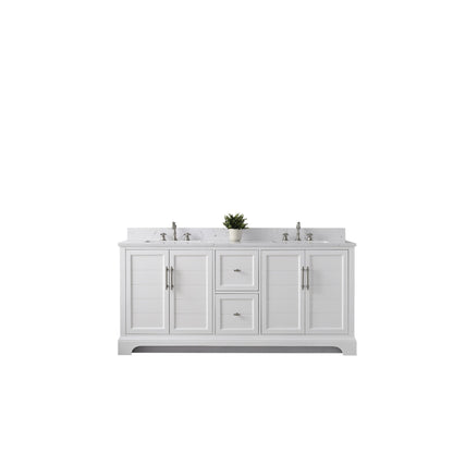 Vanity Art Vannes 72" Double White Freestanding Vanity Set With Engineered Marble Countertop and Integrated Sink