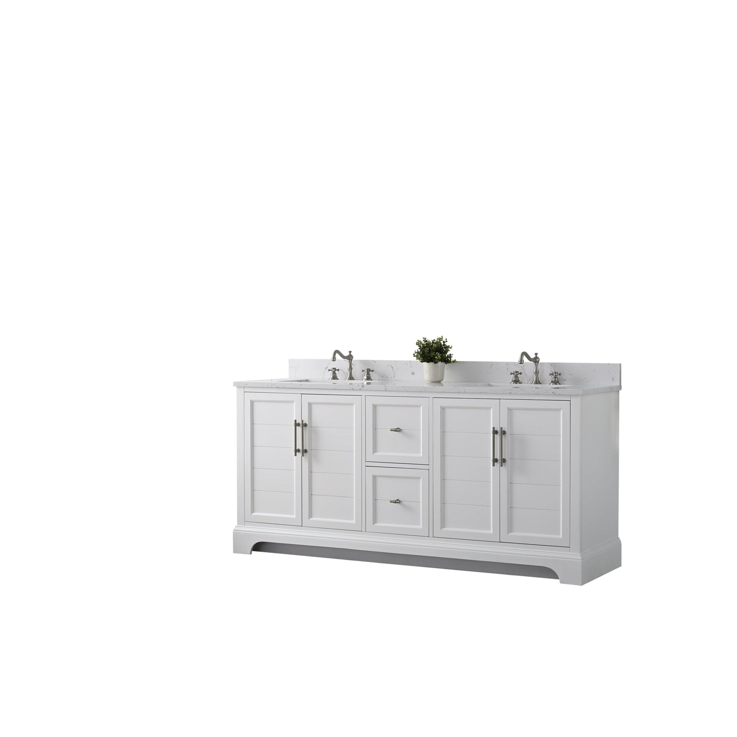 Vanity Art Vannes 72" Double White Freestanding Vanity Set With Engineered Marble Countertop and Integrated Sink