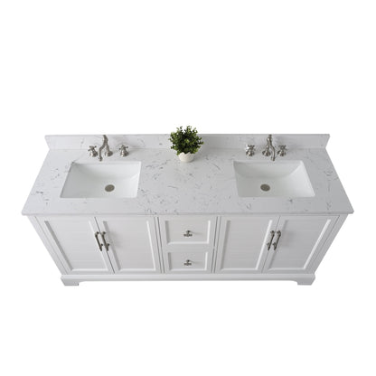 Vanity Art Vannes 72" Double White Freestanding Vanity Set With Engineered Marble Countertop and Integrated Sink