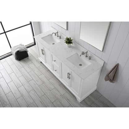 Vanity Art Vannes 72" Double White Freestanding Vanity Set With Engineered Marble Countertop and Integrated Sink