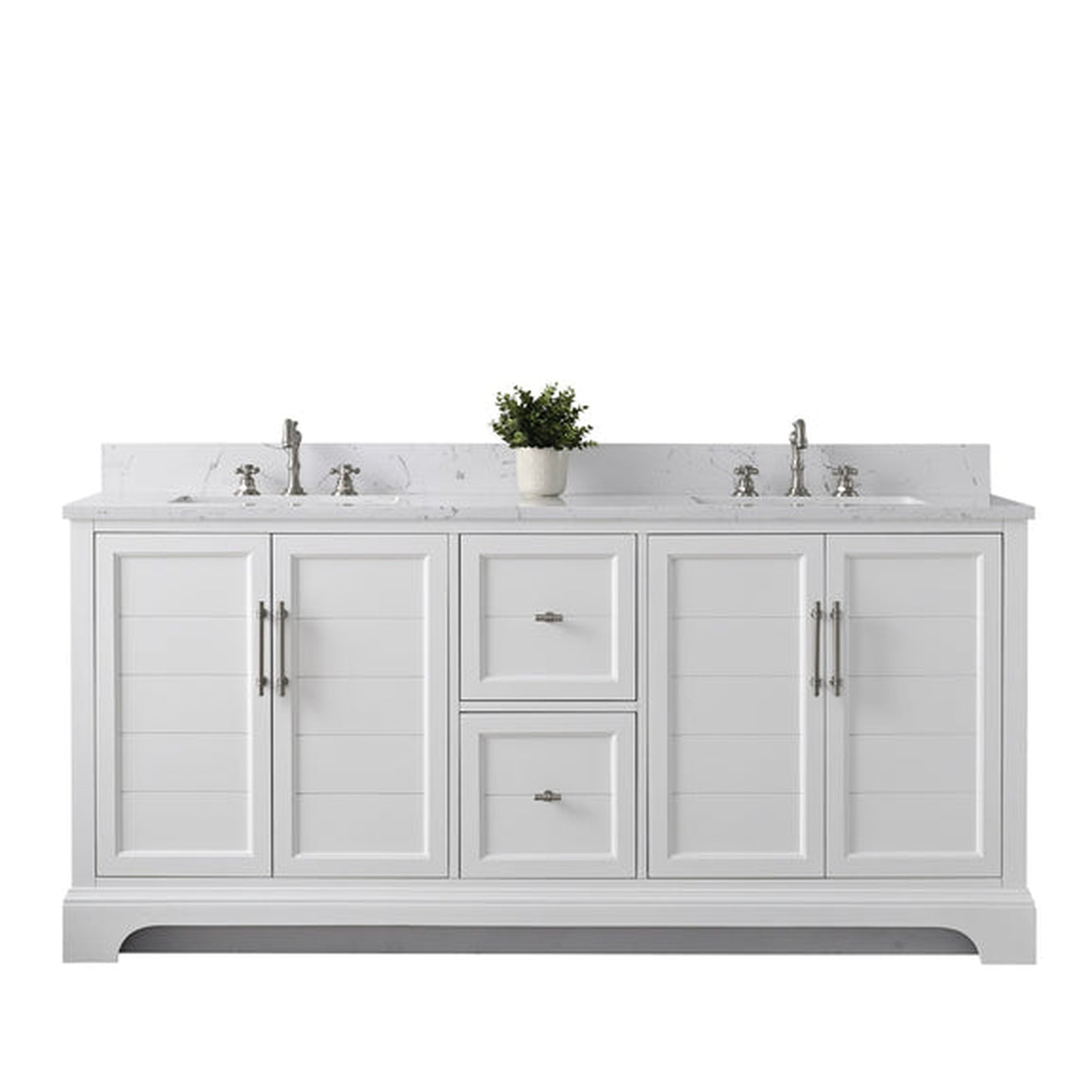 Vanity Art Vannes 72" Double White Freestanding Vanity Set With Engineered Marble Countertop and Integrated Sink