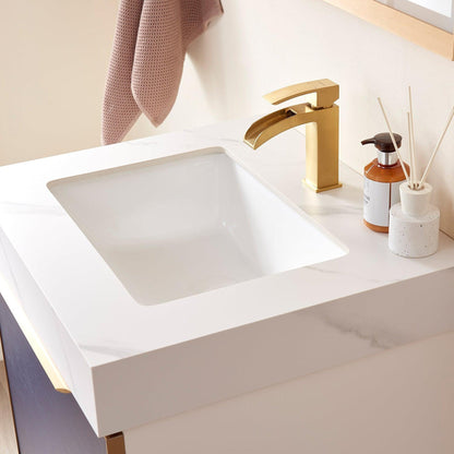 Vinnova Alicante 24" Single Vanity In Classic Blue With White Sintered Stone Countertop And Undermount Sink With Mirror