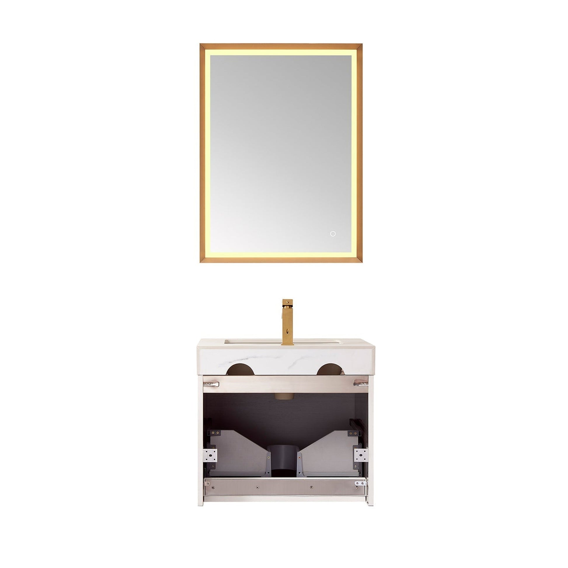 Vinnova Alicante 24" Single Vanity In Elegant Grey With White Sintered Stone Countertop And Undermount Sink With Mirror