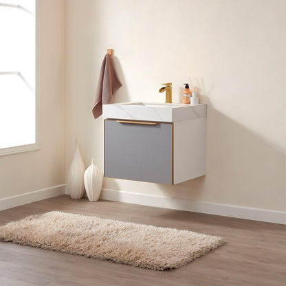 Vinnova Alicante 24" Single Vanity In Elegant Grey With White Sintered Stone Countertop And Undermount Sink Without Mirror