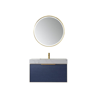 Vinnova Alicante 36" Single Vanity In Classic Blue With White Sintered Stone Countertop And Undermount Sink With Mirror