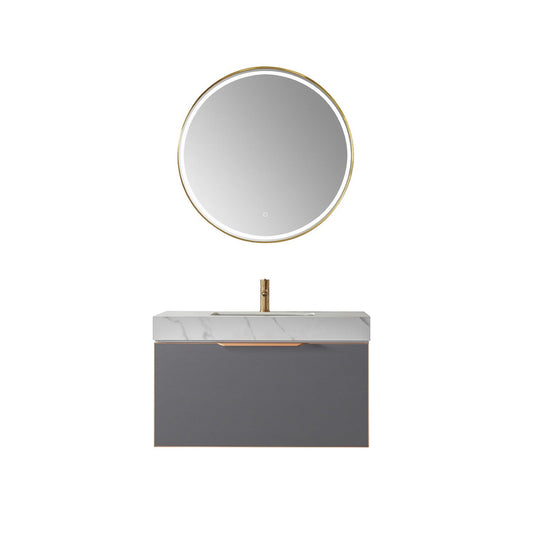 Vinnova Alicante 36" Single Vanity In Elegant Grey With White Sintered Stone Countertop And Undermount Sink With Mirror