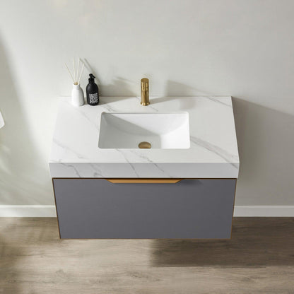 Vinnova Alicante 36" Single Vanity In Elegant Grey With White Sintered Stone Countertop And Undermount Sink Without Mirror