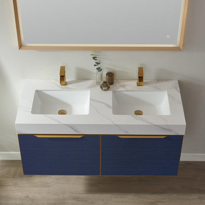 Vinnova Alicante 48" Double Vanity In Classic Blue With White Sintered Stone Countertop And Undermount Sink Without Mirror