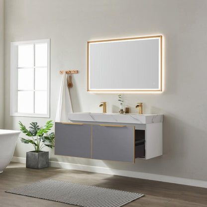 Vinnova Alicante 48" Double Vanity In Elegant Grey With White Sintered Stone Countertop And Undermount Sink With Mirror