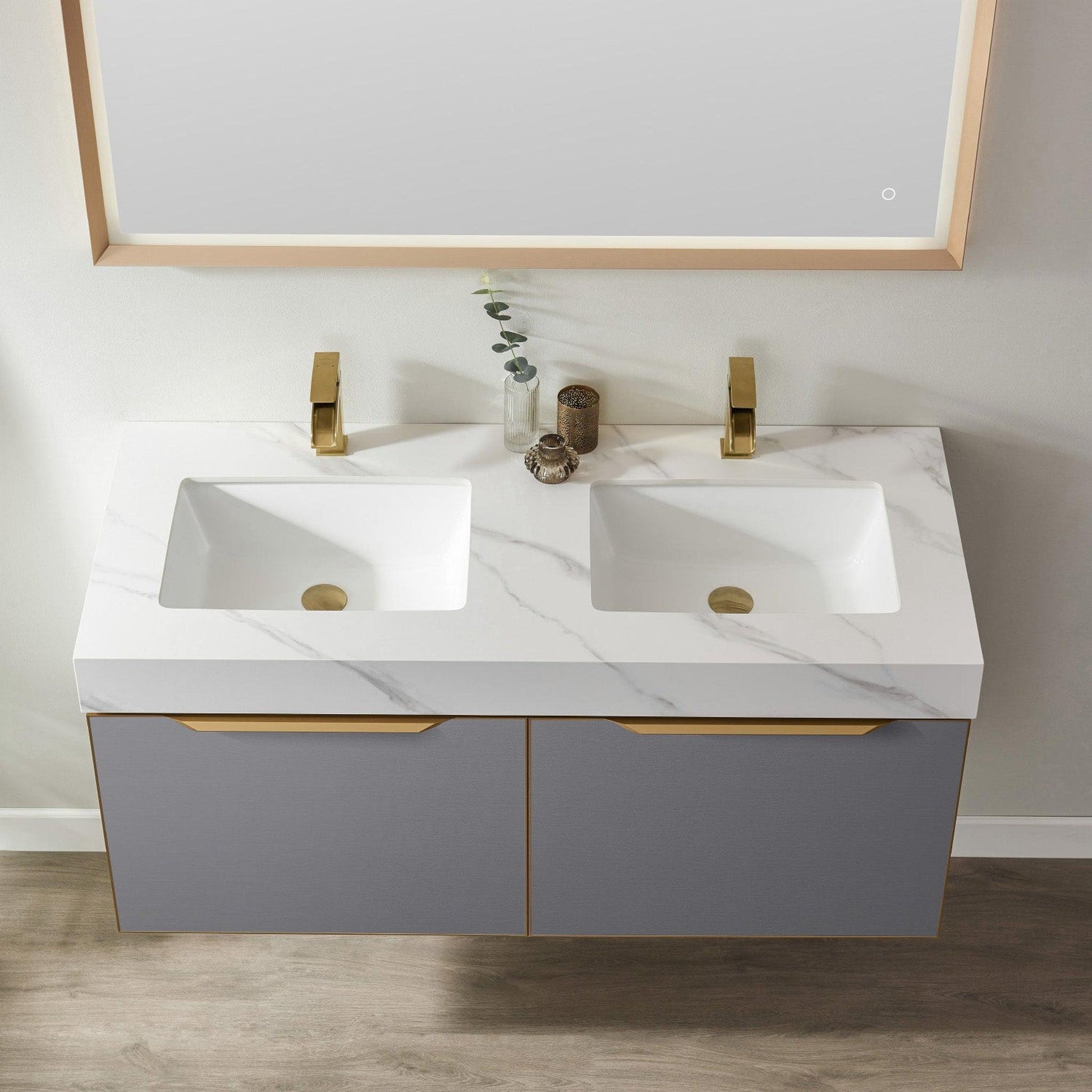 Vinnova Alicante 48" Double Vanity In Elegant Grey With White Sintered Stone Countertop And Undermount Sink Without Mirror