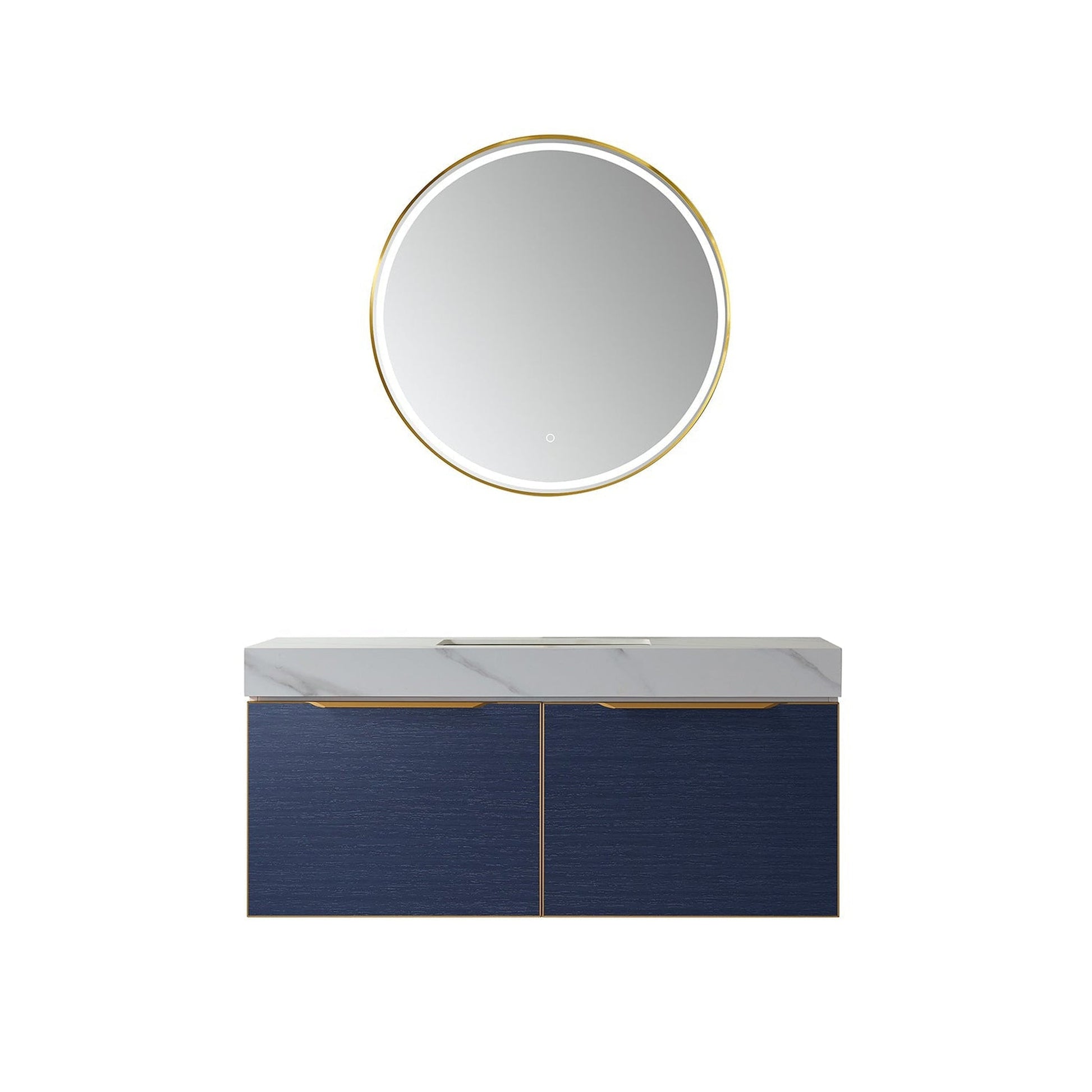 Vinnova Alicante 48" Single Vanity In Classic Blue With White Sintered Stone Countertop And Undermount Sink With Mirror