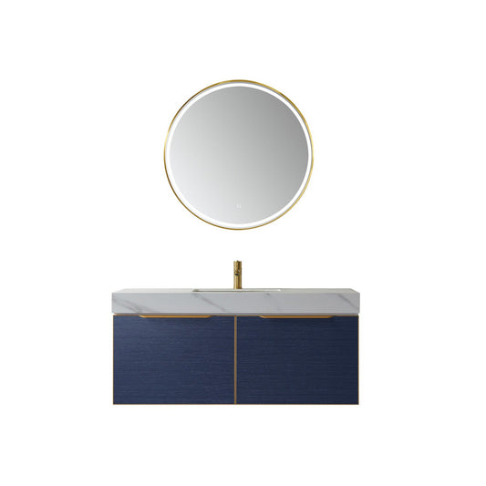 Vinnova Alicante 48" Single Vanity In Classic Blue With White Sintered Stone Countertop And Undermount Sink With Mirror