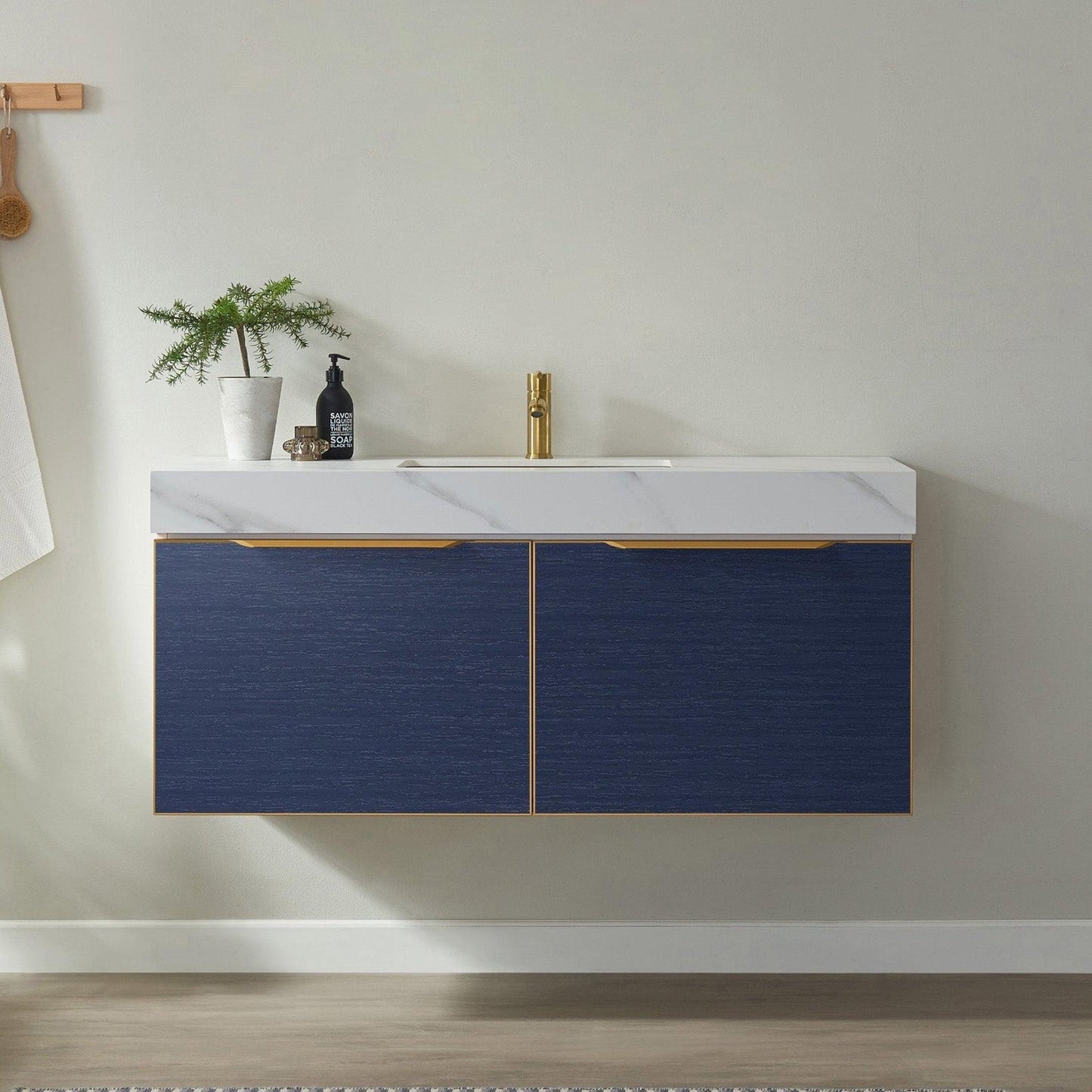 Vinnova Alicante 48" Single Vanity In Classic Blue With White Sintered Stone Countertop And Undermount Sink Without Mirror