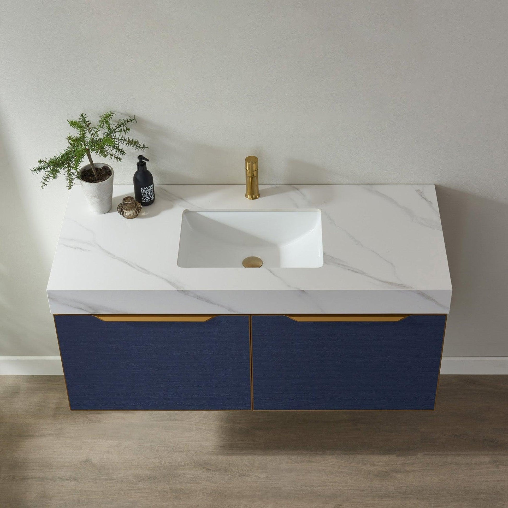 Vinnova Alicante 48" Single Vanity In Classic Blue With White Sintered Stone Countertop And Undermount Sink Without Mirror