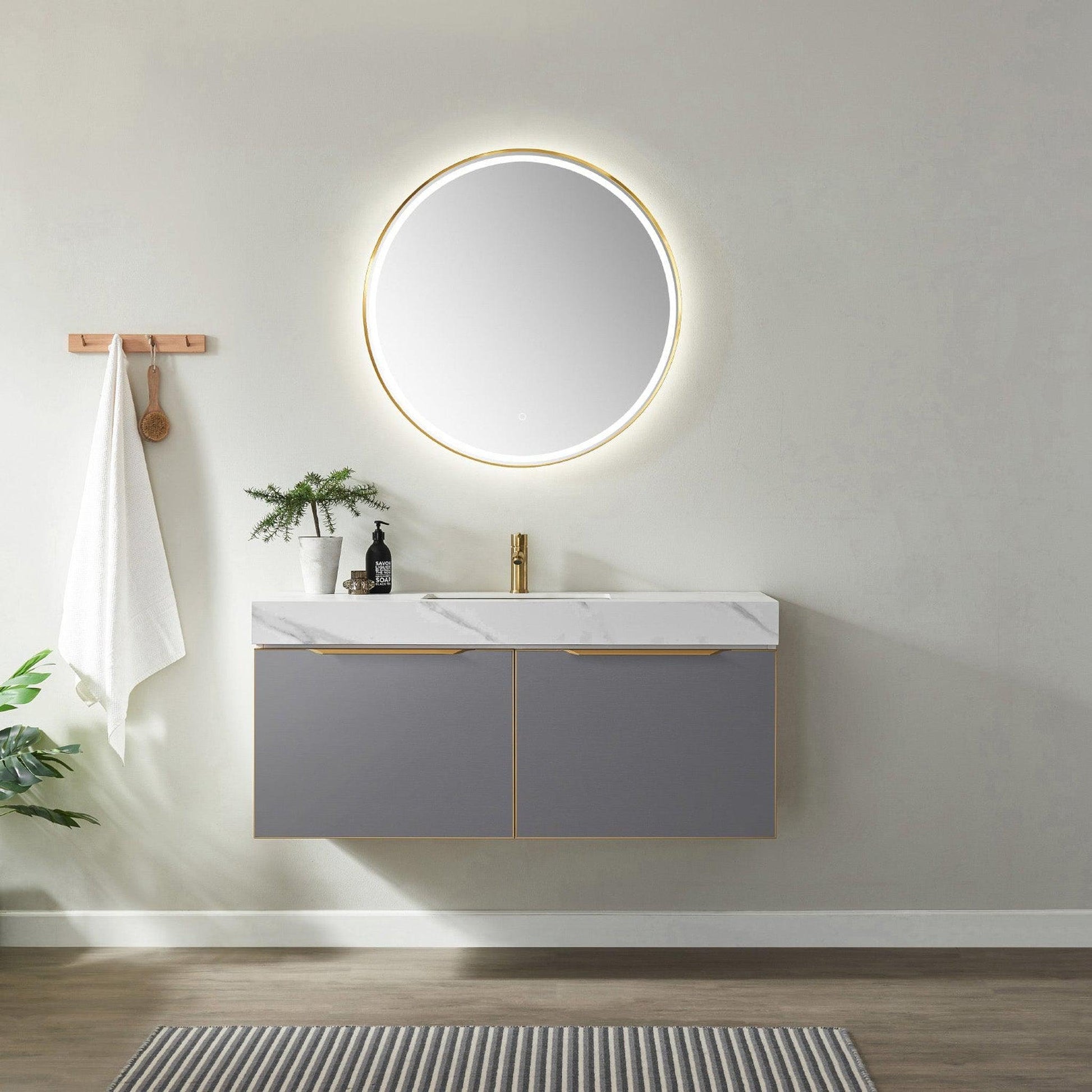 Vinnova Alicante 48" Single Vanity In Elegant Grey With White Sintered Stone Countertop And Undermount Sink With Mirror