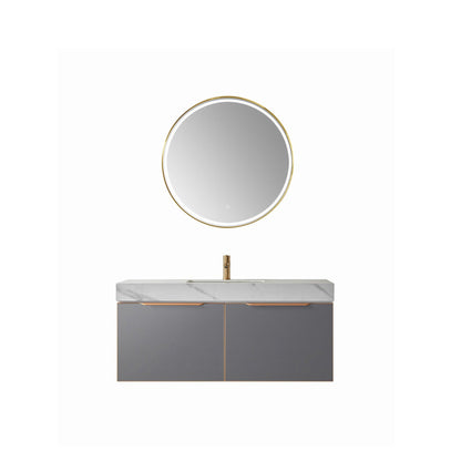 Vinnova Alicante 48" Single Vanity In Elegant Grey With White Sintered Stone Countertop And Undermount Sink With Mirror