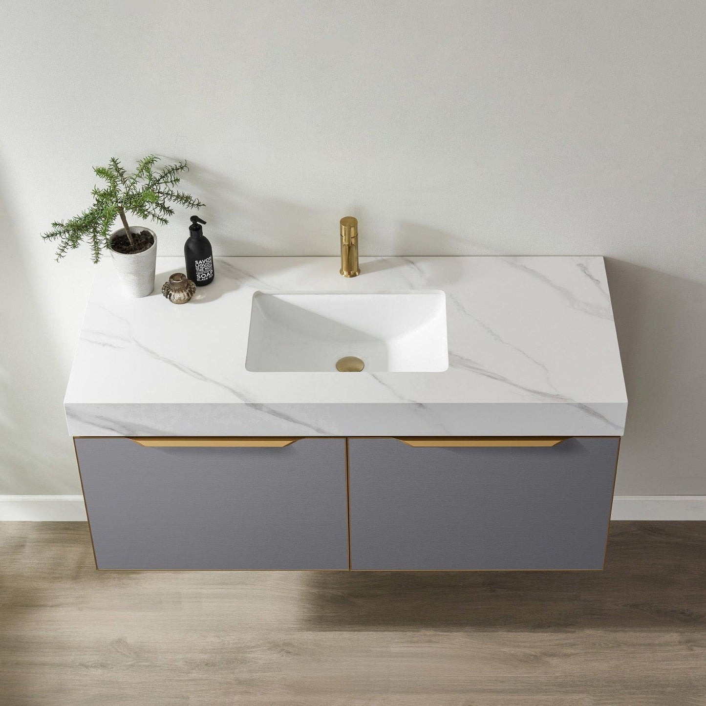 Vinnova Alicante 48" Single Vanity In Elegant Grey With White Sintered Stone Countertop And Undermount Sink Without Mirror