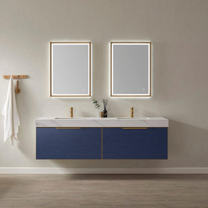 Vinnova Alicante 72" Double Vanity In Classic Blue With White Sintered Stone Countertop And Undermount Sink With Mirror