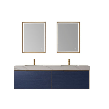 Vinnova Alicante 72" Double Vanity In Classic Blue With White Sintered Stone Countertop And Undermount Sink With Mirror