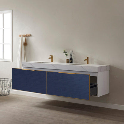 Vinnova Alicante 72" Double Vanity In Classic Blue With White Sintered Stone Countertop And Undermount Sink Without Mirror