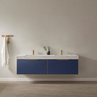 Vinnova Alicante 72" Double Vanity In Classic Blue With White Sintered Stone Countertop And Undermount Sink Without Mirror